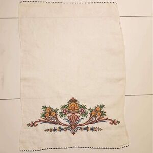 Vintage 1950s Cross Stitched Linen Tea Towel